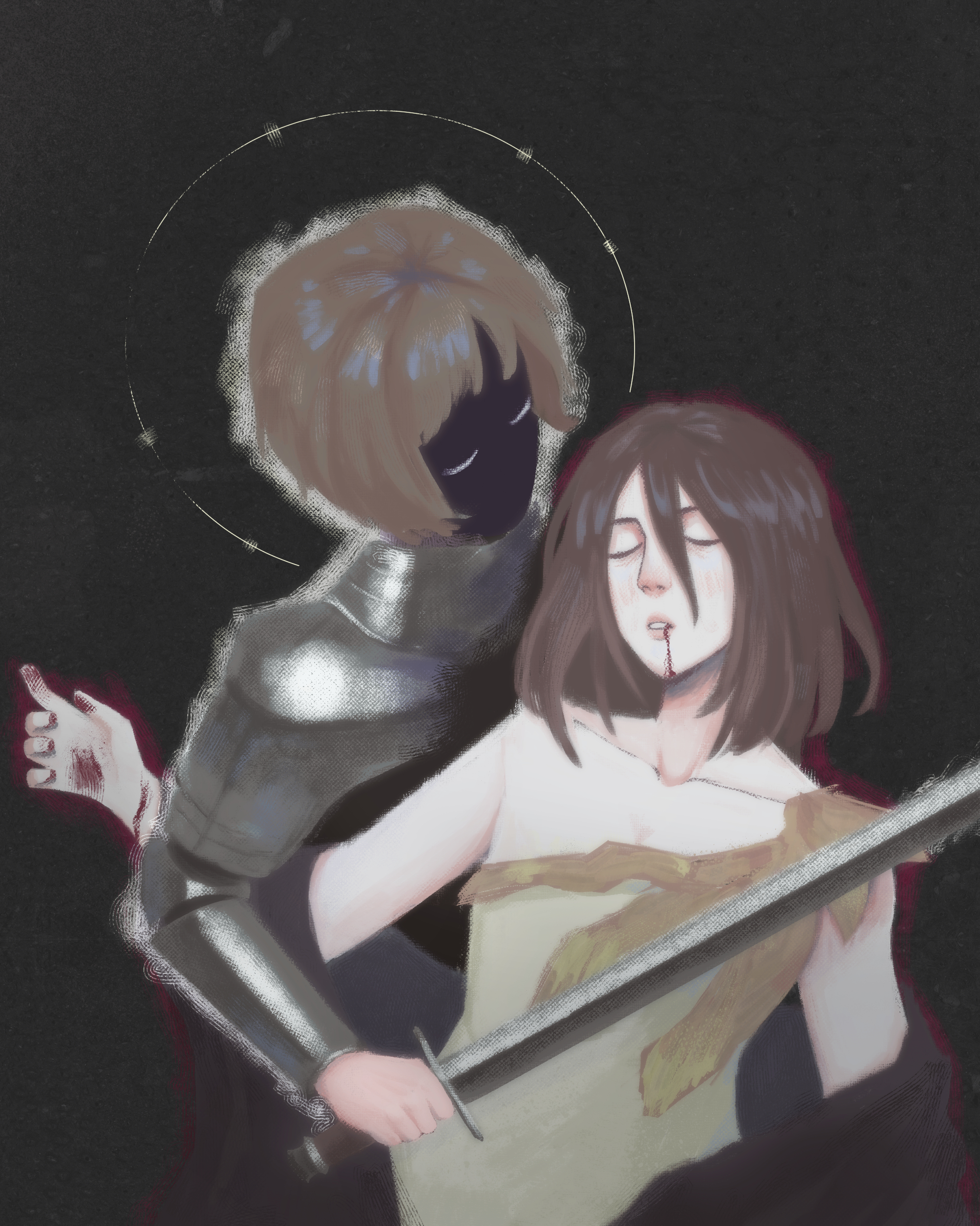 my gf's oc with joan of arc, digital paint